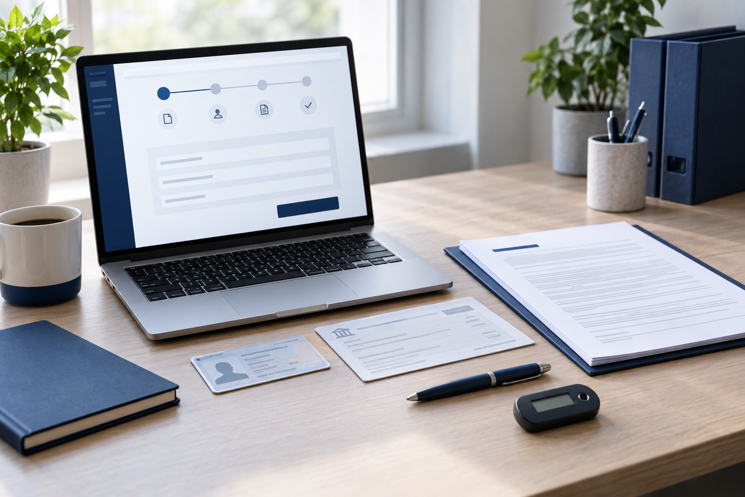 Digitaler Kreditantrag mit Formularschritten, Unterlagen und Vertragsprüfung